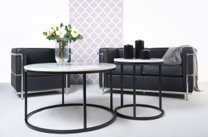 CANAPEA DUBLA NEAGRA DIN PIELE NATURALA SOFT LC2 STIL MODERN - Img 8