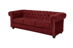 CANAPEA ELEGANTA CHESTERFIELD 205CM, DIN LEMN SI TEXTIL CATIFEA, CULOARE ROSIE, INVICTA INTERIOR