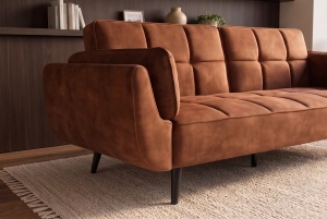 CANAPEA EXTENSIBILA BOUTIQUE 215CM, 3 LOCURI, REALIZAT DIN LEMN SI CATIFEA, CULOARE MARO RUGINIU - Img 10