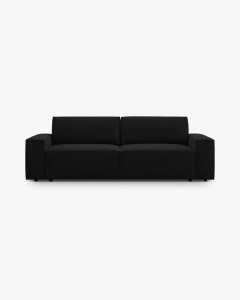 CANAPEA EXTENSIBILA CU 3 LOCURI, JODIE, 107X472 CM, ADANCIME SCAUN 62 CM, NEGRU, TAPITAT CU TAPITERIE DIN TEXTIL CATIFEA BLUVEL, MICADONI