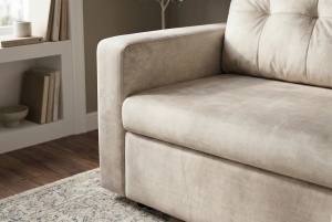 CANAPEA EXTENSIBILA DE APARTAMENT, SMART 140CM, 2 LOCURI, DIN LEMN SI MATERIAL CATIFEA, CULOARE BEJ, INVICTA INTERIOR - Img 4