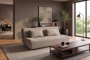 CANAPEA EXTENSIBILA ELYPSE 200CM, 3 LOCURI, REALIZATA DIN LEMN MASIV SI TEXTIL CHENILLE, CULOARE GRI, INVICTA INTERIOR