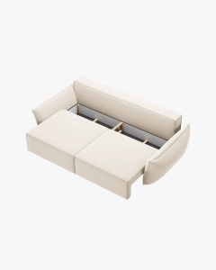 CANAPEA EXTENSIBILA KAELLE, 244 CM, CU 3 LOCURI, BEJ DESCHIS, CU TAPITERIE DIN TEXTIL CATIFEA BLUVEL, MICADONI - Img 4