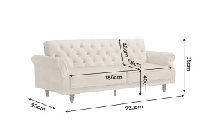 CANAPEA EXTENSIBILA MAISON BELLE 220CM, REALIZATA DIN LEMN SI CATIFEA, CULOARE BEJ, INVICTA INTERIOR - Img 6