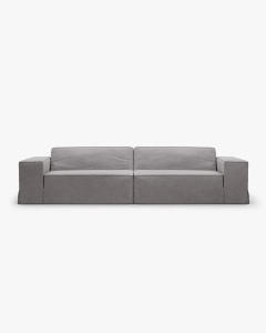 CANAPEA JODIE, CU 4 LOCURI, 244X99 CM, GRI CALD, TAPITAT CU TAPITERIE DIN TEXTIL STRUCTURAT LINS, MICADONI