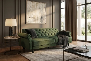 CANAPEA LIVING EXTENSIBILA MAISON, 220CM, DIN LEMN SI MATERIAL TEXTIL FOARTE FIN( CATIFEA), CULOARE VERDE, INVICTA INTERIOR - Img 12