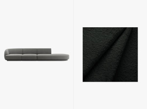 CANAPEA MILEY, CU 4 LOCURI, PE DREAPTA, NEAGRA, CU TAPITERIE DIN TEXTIL BOUCLE BALOO, MICADONI