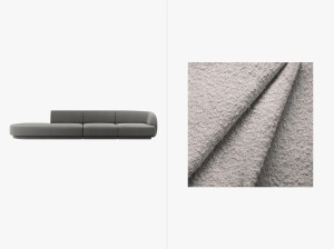CANAPEA MILEY, CU 4 LOCURI, PE STANGA, GRI DESCHIS, CU TAPITERIE DIN TEXTIL BOUCLE BALOO, MICADONI