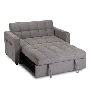 CANAPEA RABATABILA, ARTIM MEBLE, REALIZAT DIN MATERIAL TEXTIL GRI INCHIS SI METAL, STIL MODERN