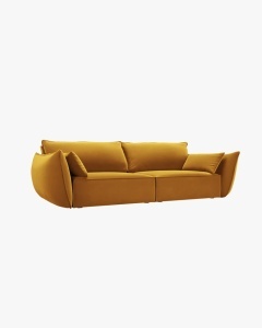 CANAPEA SPATIOASA SI CONFORTABILA KAELLE, CU 3 LOCURI, GALBEN, 208 CM, CU TAPITERIE DIN TEXTIL CATIFEA BLUVEL, MICADONI - Img 2