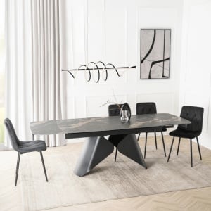 CEL MAI MIC PRET!!!MASA EXTENSIBILA 160-240CM, ARTIM MEBLE, REALIZATA DIN METAL SI CERAMICA, CULOARE MARMURA NEAGRA/NEGRU, STIL MODERN - Img 5