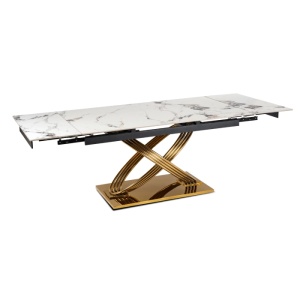 CEL MAI MIC PRET!!!MASA EXTENSIBILA 160-240CM, ARTIM MEBLE, REALIZATA DIN METAL SI CERAMICA, CULOARE MARMURA ALBA/AURIE, STIL MODERN - Img 2