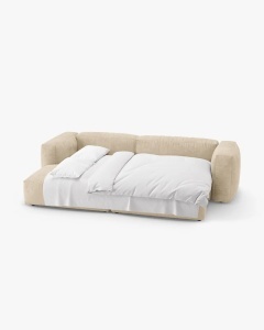COLTAR CU 2 LOCURI, MARTINA, PE DREAPTA, 280 CM, BEJ DESCHIS, TAPITAT CU TAPITERIE DIN TEXTIL CATIFEA VOGUE, MICADONI - Img 4
