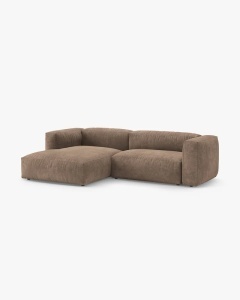 COLTAR CU 2 LOCURI, MARTINA, PE STANGA, 280 CM, BEJ INCHIS, TAPITAT CU TAPITERIE DIN TEXTIL CATIFEA VOGUE, MICADONI - Img 2