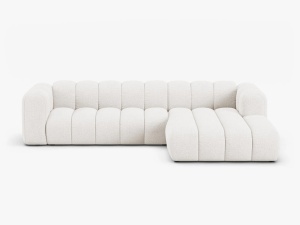 COLTAR CU 4 LOCURI LUPIN 288, PE DREAPTA, ALB CU TAPITERIE DIN TEXTIL BOUCLE BALOO, MICADONI