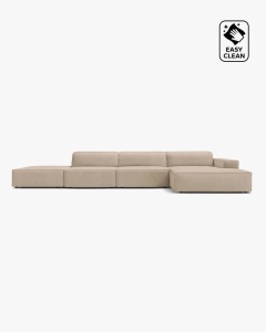 COLTAR CU 5 LOCURI JODIE, PE DREAPTA, 341X162 CM, BEJ, TAPITAT CU TAPITERIE DIN TEXTIL CATIFEA VENUS, MICADONI