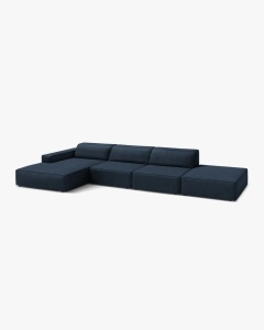 COLTAR CU 5 LOCURI JODIE, PE STANGA, 341X162 CM, ALBASTRU INCHIS, TAPITAT CU TAPITERIE DIN TEXTIL BOUCLE BALOO, MICADONI - Img 2