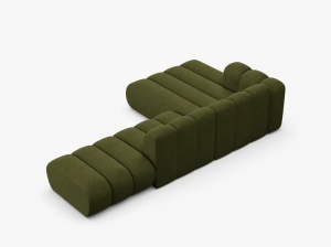 COLTAR CU 5 LOCURI LUPIN 230, PE STANGA, VERDE MASLINIU INCHIS, CU TAPITERIE DIN TEXTIL BOUCLE BALOO, MICADONI - Img 4