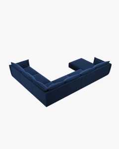 COLTAR CU 8 LOCURI, KAELLE, PE DREAPTA, 384 CM, ALBASTRU ROYAL, TAPITAT CU TAPITERIE DIN TEXTIL CATIFEA BLUVEL, MICADONI - Img 3