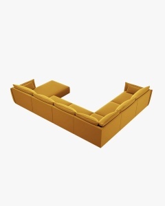 COLTAR CU 8 LOCURI, KAELLE, PE STANGA, 384 CM, GALBEN, TAPITAT CU TAPITERIE DIN TEXTIL CATIFEA BLUVEL, MICADONI - Img 3