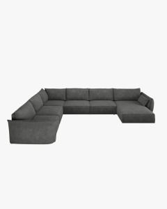 COLTAR CU 8 LOCURI, KAELLE, PE STANGA, 384 CM, GRI INCHIS, TAPITAT CU TAPITERIE DIN TEXTIL CHENIILE OVER THE HORIZON, MICADONI