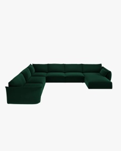 COLTAR CU 8 LOCURI, KAELLE, PE STANGA, 384 CM, VERDE SMARALD, TAPITAT CU TAPITERIE DIN TEXTIL CATIFEA BLUVEL, MICADONI
