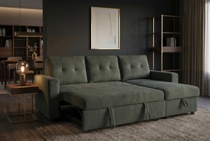 COLTAR CU SPATIU DE DEPOZITARE, APARTMENT 205CM, 3 LOCURI, REALIZAT DIN MATERIAL CATIFEA RAIAT, DE CULOARE VERDE, ARTIM GROUP - Img 3