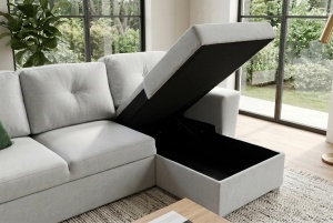 COLTAR CU SPATIU DE DEPOZITARE, APARTMENT 245CM, 3 LOCURI, REALIZAT DIN MATERIAL TEXTIL, DE CULOARE BEJ, ARTIM GROUP - Img 5