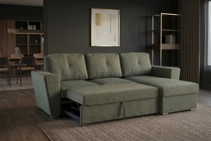 COLTAR CU SPATIU DE DEPOZITARE, APARTMENT 245CM, 3 LOCURI, REALIZAT DIN MATERIAL TEXTIL, DE CULOARE VERDE, ARTIM GROUP - Img 8