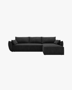 COLTAR EXTENSIBIL KAELLE, 252 CM, PE DREAPTA, NEGRU, CU TAPITERIE DIN TEXTIL CHENILLE OVER THE HORIZON, MICADONI