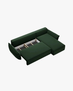 COLTAR EXTENSIBIL KAELLE, 252 CM, PE DREAPTA, VERDE SMARALD, CU TAPITERIE DIN TEXTIL CATIFEA BLUVEL, MICADONI - Img 4