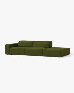 COLTAR JODIE, 262X99 CM, PE DREAPTA, CU 3 LOCURI, VERDE MASLINIU INCHIS, TAPITAT CU TAPITERIE DIN TEXTIL BOUCLE BALOO, MICADONI - Img 2