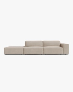 COLTAR JODIE, 262X99 CM, PE STANGA, CU 3 LOCURI, BEJ INCHIS, TAPITAT CU TAPITERIE DIN TEXTIL CATIFEA BLUVEL, MICADONI