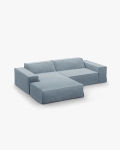 COLTAR JODIE PE STANGA, 224X162 CM, ALBASTRU PAL, TAPITAT CU TAPITERIE DIN TEXTIL STRUCTURAT LINS, MICADONI - Img 3