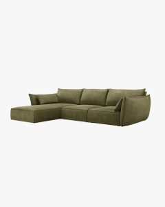 COLTAR KAELLE, 308 CM, CU 4 LOCURI, PE STANGA, VERDE, CU TAPITERIE DIN TEXTIL CHENILLE OVER THE HORIZON, MICADONI - Img 2