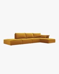COLTAR KAELLE, 364 CM, CU 5 LOCURI, PE DREAPTA, GALBEN, CU TAPITERIE DIN TEXTIL CATIFEA BLUVEL, MICADONI - Img 2