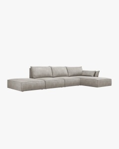 COLTAR KAELLE, 364 CM, CU 5 LOCURI, PE DREAPTA, GRI DESCHIS, CU TAPITERIE DIN TEXTIL CHENILLE OVER THE HORIZON, MICADONI - Img 2