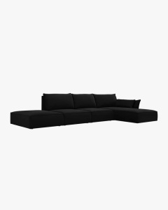 COLTAR KAELLE, 364 CM, CU 5 LOCURI, PE DREAPTA, NEGRU, CU TAPITERIE DIN TEXTIL CATIFEA BLUVEL, MICADONI - Img 2
