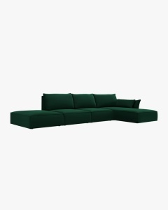 COLTAR KAELLE, 364 CM, CU 5 LOCURI, PE DREAPTA, VERDE SMARALD, CU TAPITERIE DIN TEXTIL CATIFEA BLUVEL, MICADONI - Img 2