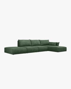 COLTAR KAELLE, 364 CM, CU 5 LOCURI, PE DREAPTA, VERDE SMARALD, CU TAPITERIE DIN TEXTIL CHENILLE OVER THE HORIZON, MICADONI - Img 2