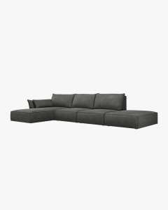 COLTAR KAELLE, 364 CM, CU 5 LOCURI, PE STANGA, GRI INCHIS, CU TAPITERIE DIN TEXTIL CHENILLE OVER THE HORIZON, MICADONI - Img 2