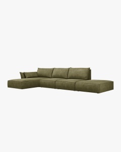 COLTAR KAELLE, 364 CM, CU 5 LOCURI, PE STANGA, VERDE, CU TAPITERIE DIN TEXTIL CHENILLE OVER THE HORIZON, MICADONI - Img 2