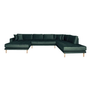 COLTAR LIDO IN FORMA DE U, CU 4 PERINI 370CM, DIN LEMN SI TEXTIL CATIFEA, CULOARE VERDE, HOUSE NORDIC
