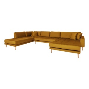 COLTAR LIDO IN FORMA DE U, CU 4 PERINI 370CM, DIN LEMN SI TEXTIL, CULOARE GALBEN MUSTAR, HOUSE NORDIC - Img 2