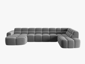 COLTAR LISA, DREAPTA, 7 LOCURI, 387 CM, GRI DESCHIS, TAPITERIE DIN CATIFEA, DESIGN DEOSEBIT - Img 2