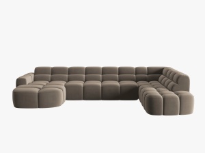 COLTAR LISA, DREAPTA, 7 LOCURI, 387 CM, MARO DESCHIS, TAPITERIE DIN CATIFEA, DESIGN DEOSEBIT - Img 2