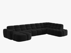 COLTAR LISA, DREAPTA, 7 LOCURI, 387 CM, NEGRU, TAPITERIE DIN CATIFEA, DESIGN DEOSEBIT - Img 3