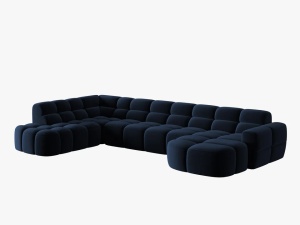 COLTAR LISA, STANGA, 7 LOCURI, 387 CM, ALBASTRU ROYAL, TAPITERIE DIN CATIFEA, DESIGN DEOSEBIT - Img 3