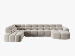 COLTAR LISA, STANGA, 7 LOCURI, 387 CM, BEJ DESCHIS, TAPITERIE DIN CATIFEA, DESIGN DEOSEBIT - Img 2