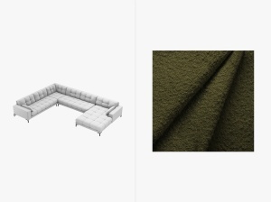 COLTAR MAMAIA, CU 7 LOCURI, PE STANGA, VERDE MASLINIU INCHIS, CU TAPITERIE DIN TEXTIL BOUCLE BALOO, MICADONI